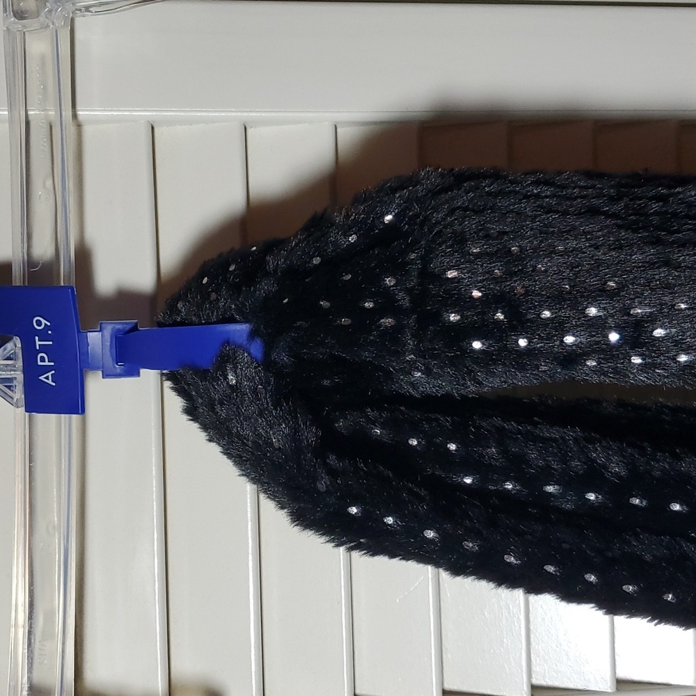 Apt. 9 Black Faux Fur Scarf with Silver Polka Dots